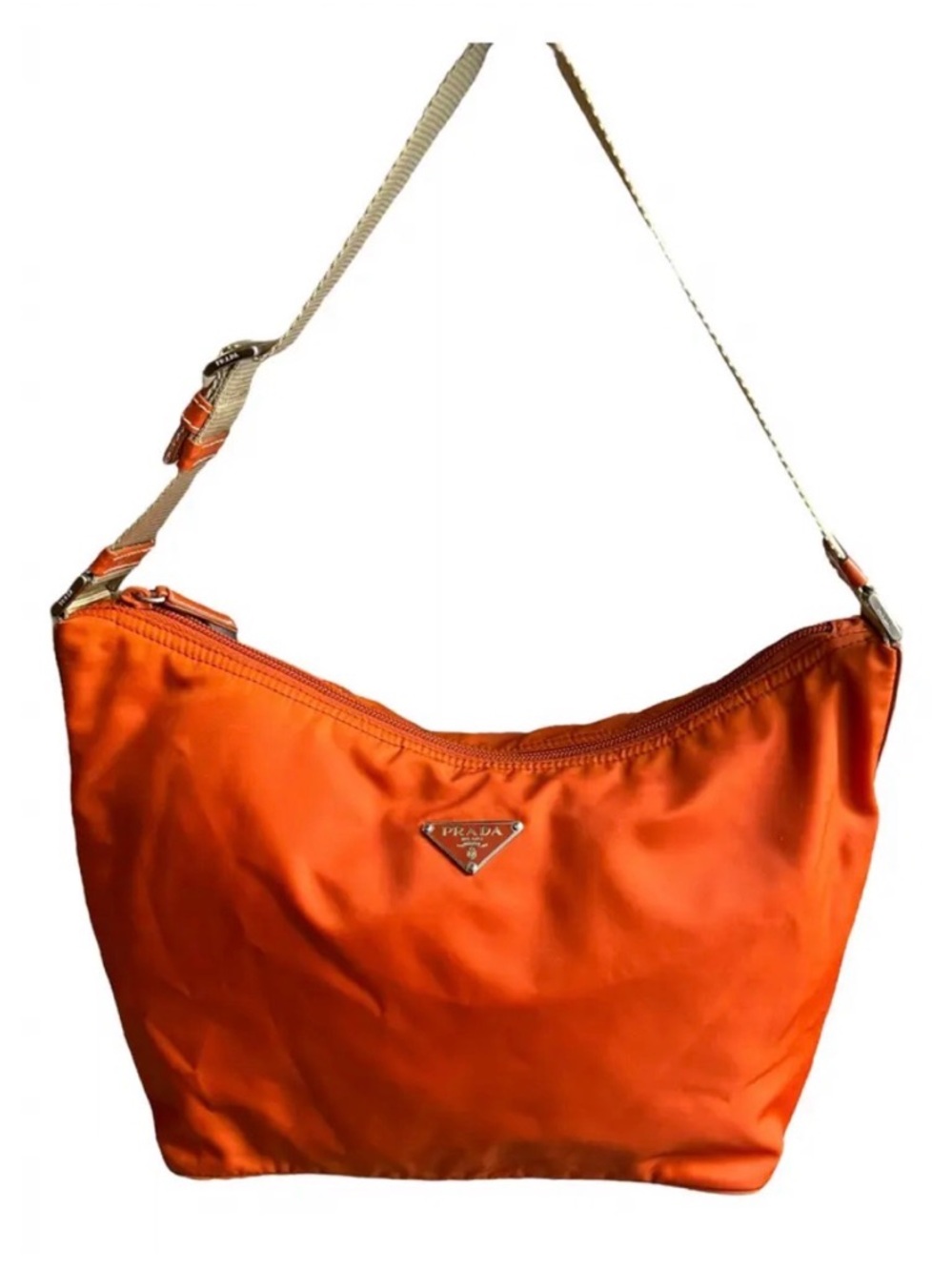 Prada Orange Nylon Shoulder Bag with Adjustable Strap